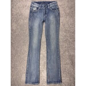Wired Heart Womens‎ Blue Embroidered Bootcut Jeans S 27 Med Wash Mid Rise (READ)